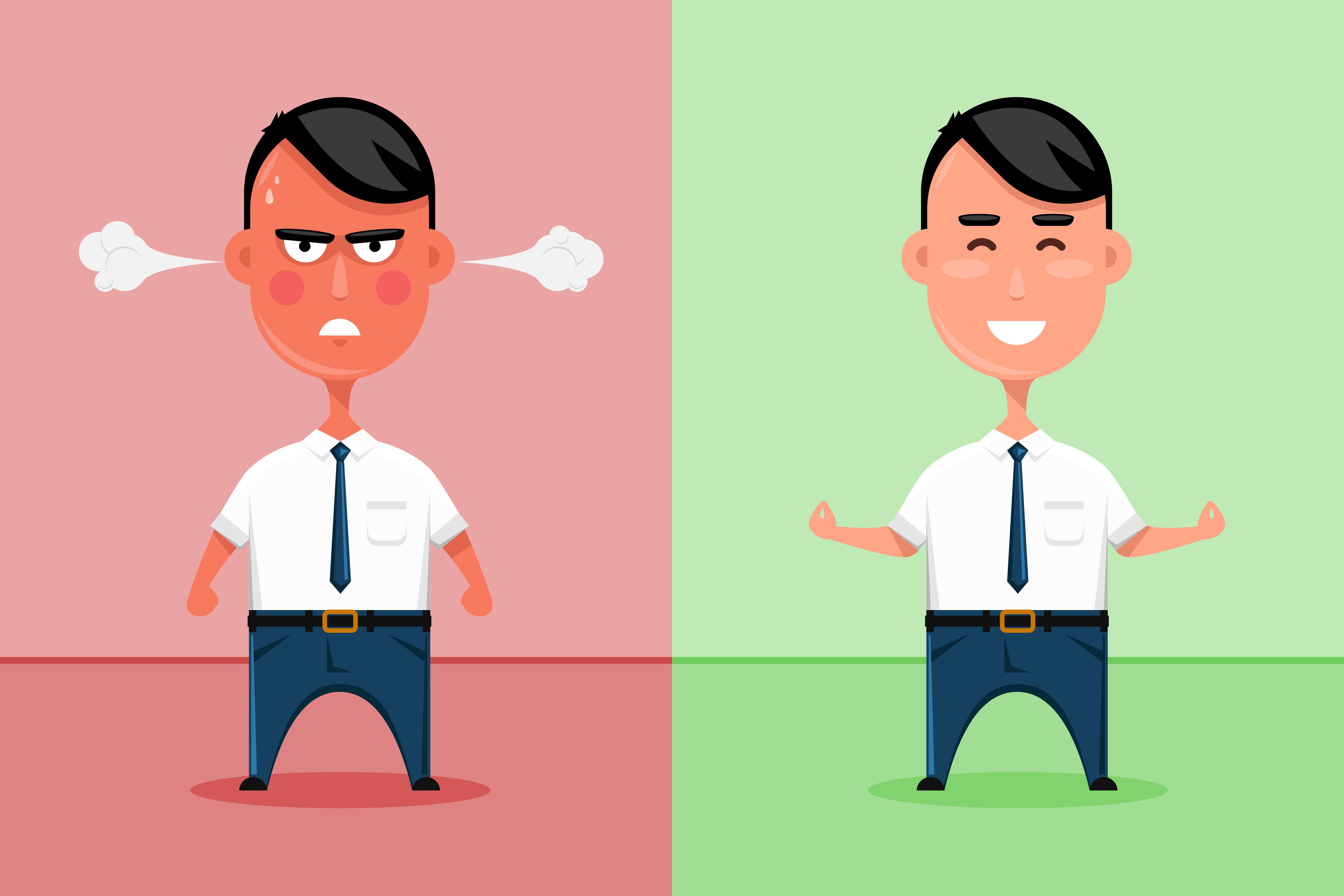 Happy and angry office worker
