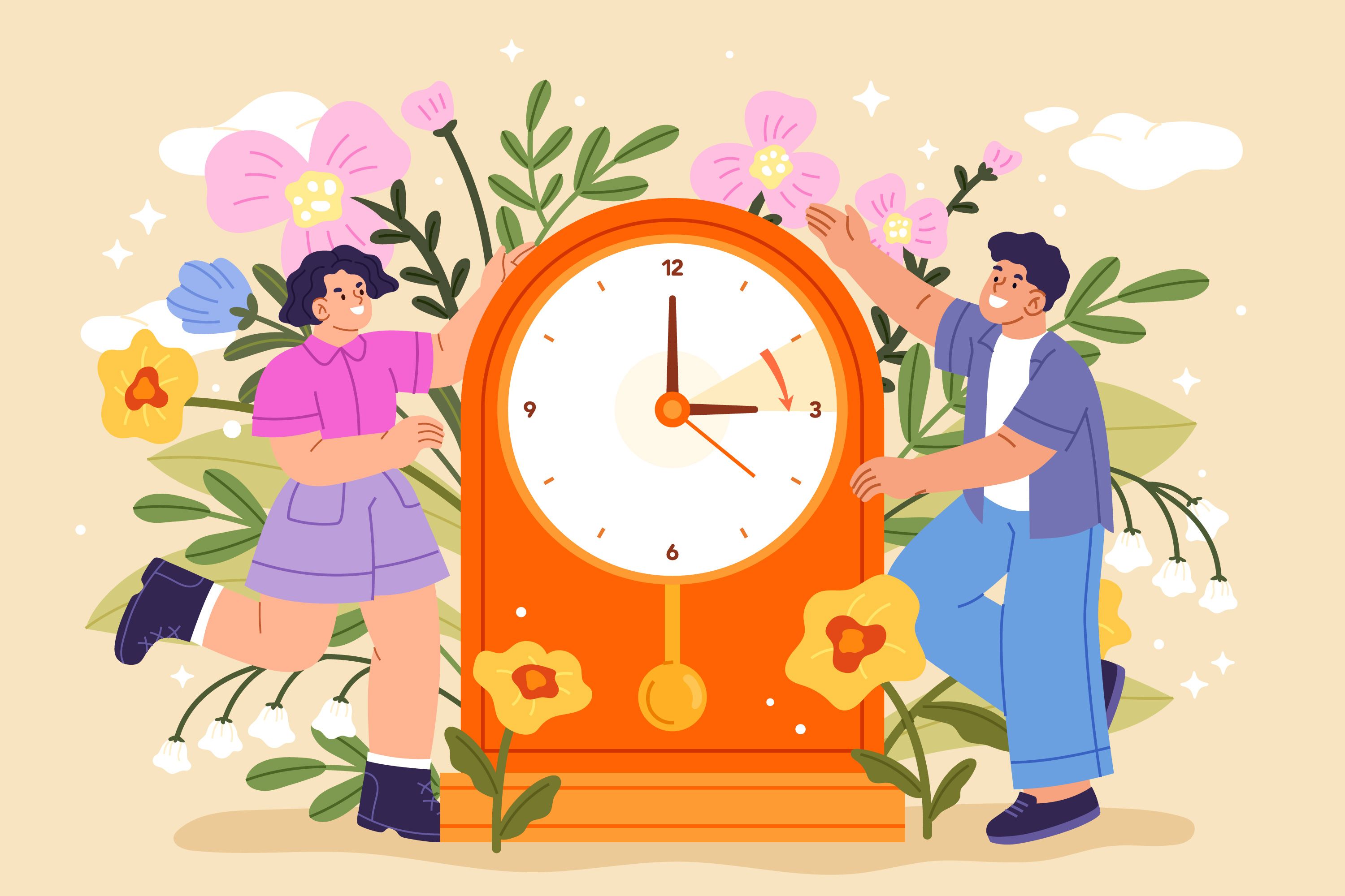 Flat spring forward illustration