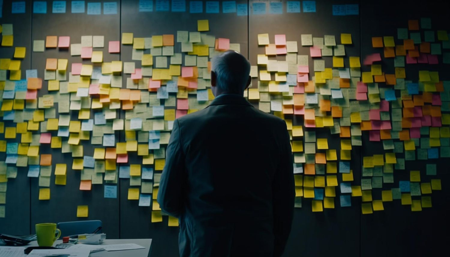businessman brainstorming sticky ideas