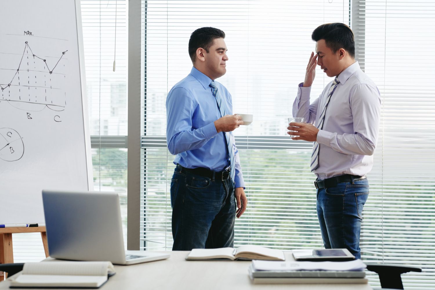 Two work mates discussing