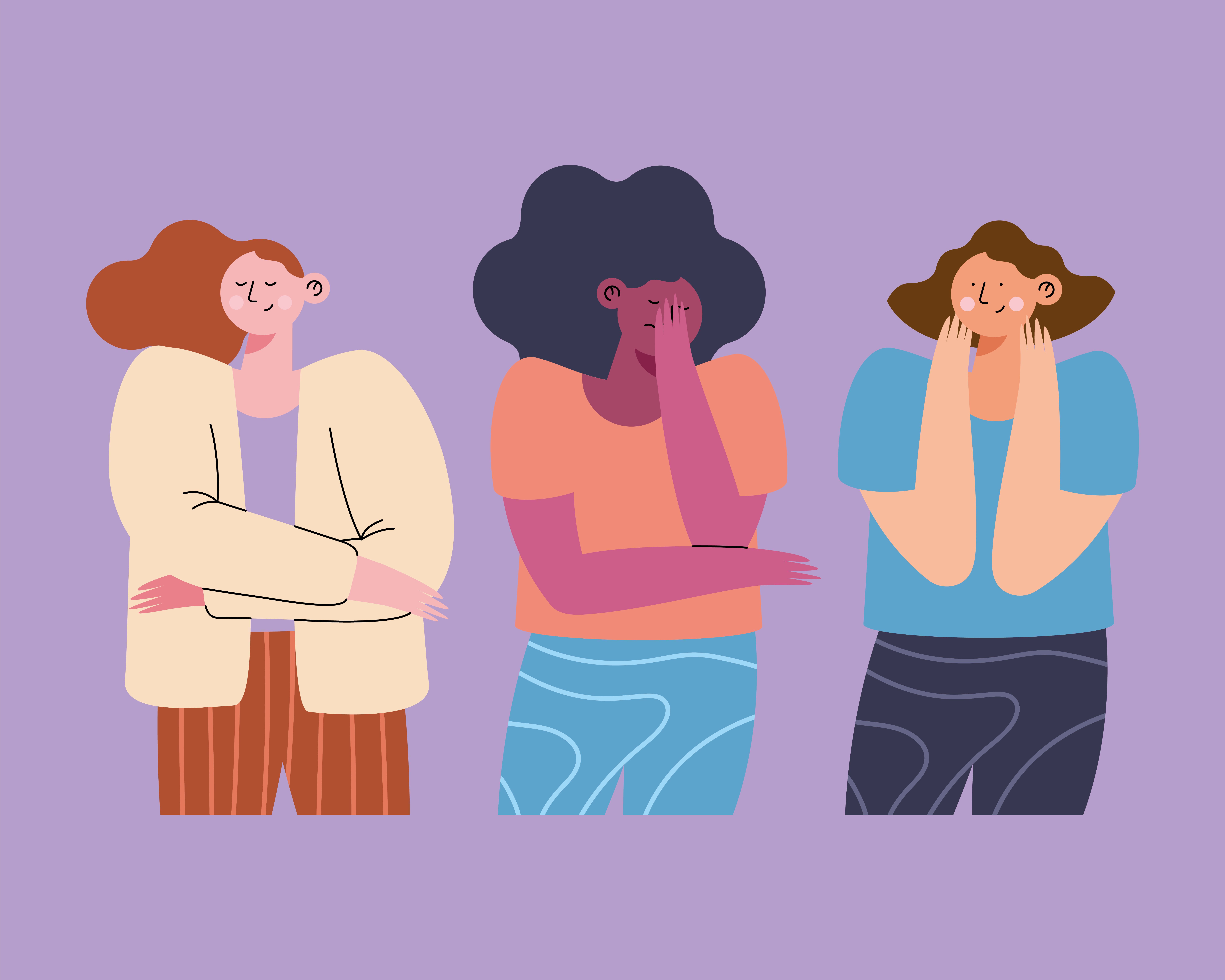 Three girls gestures characters group