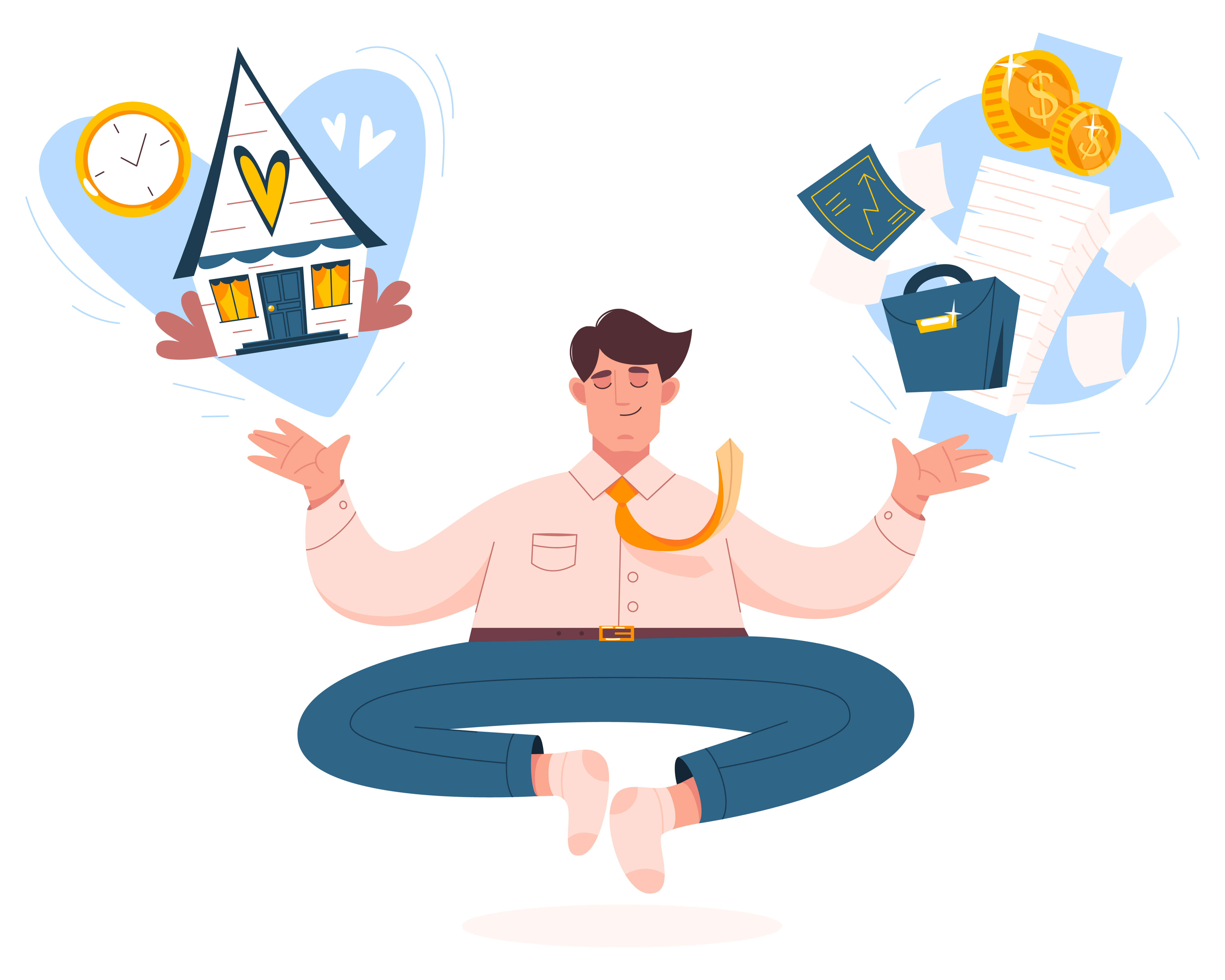 Man meditating at work, balancing work and life, integrating work and life