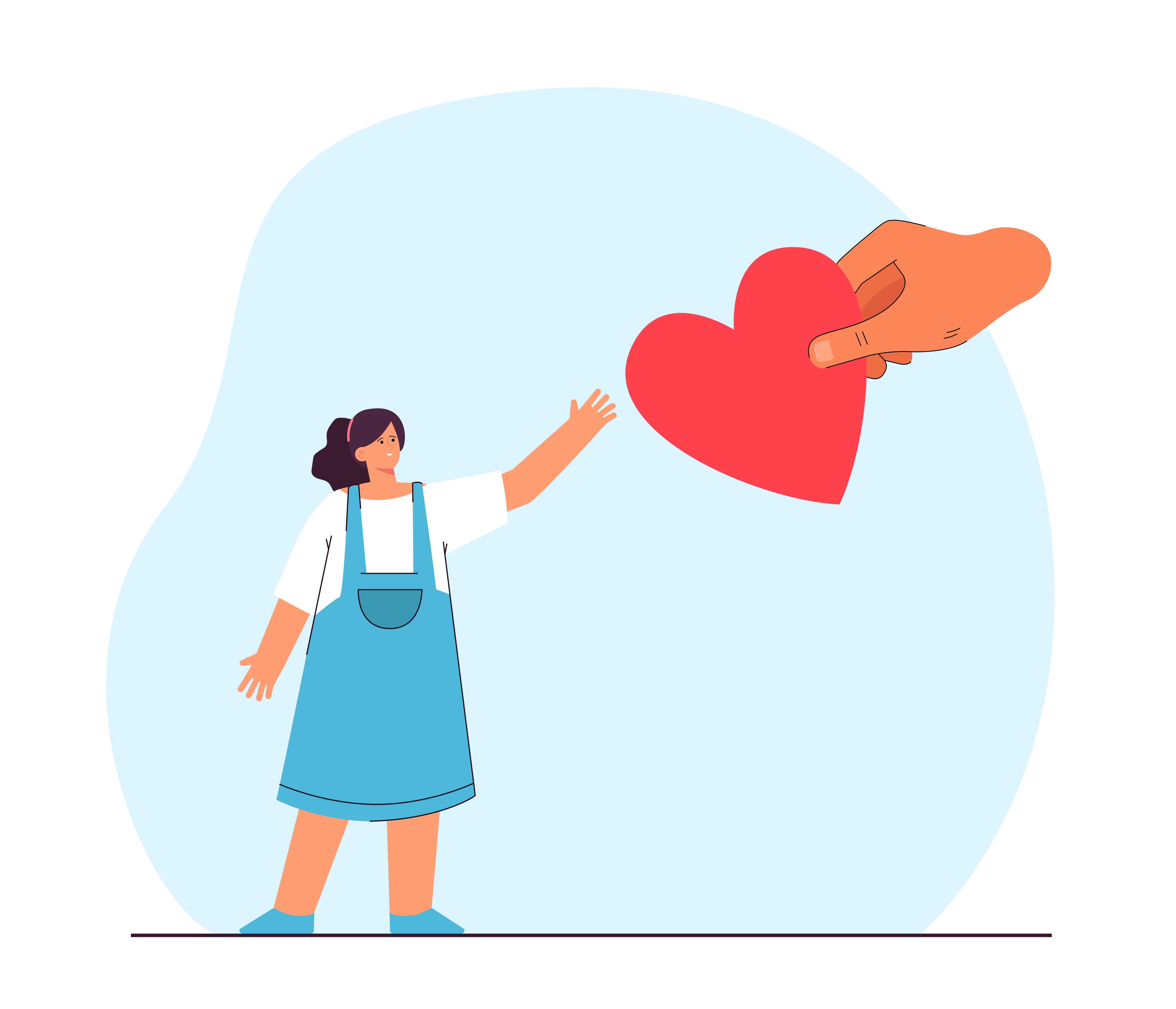 big hand giving heart to little girl