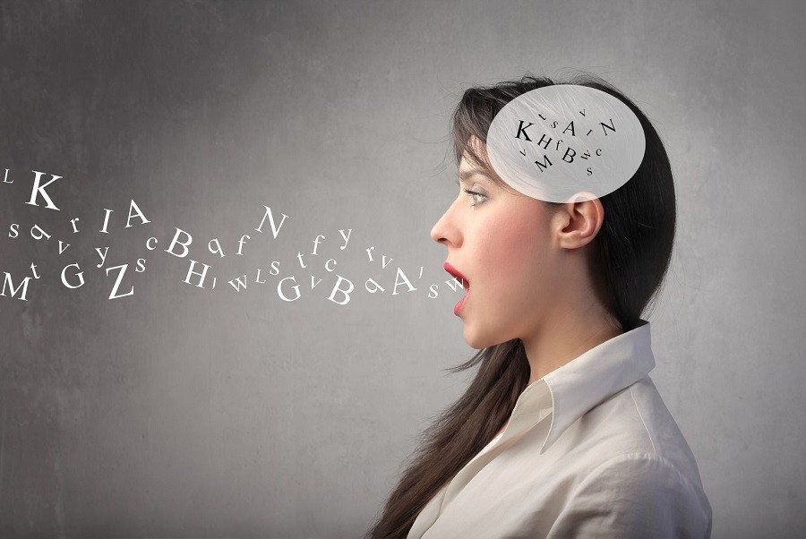 subconscious of woman seen as speech bubble in head