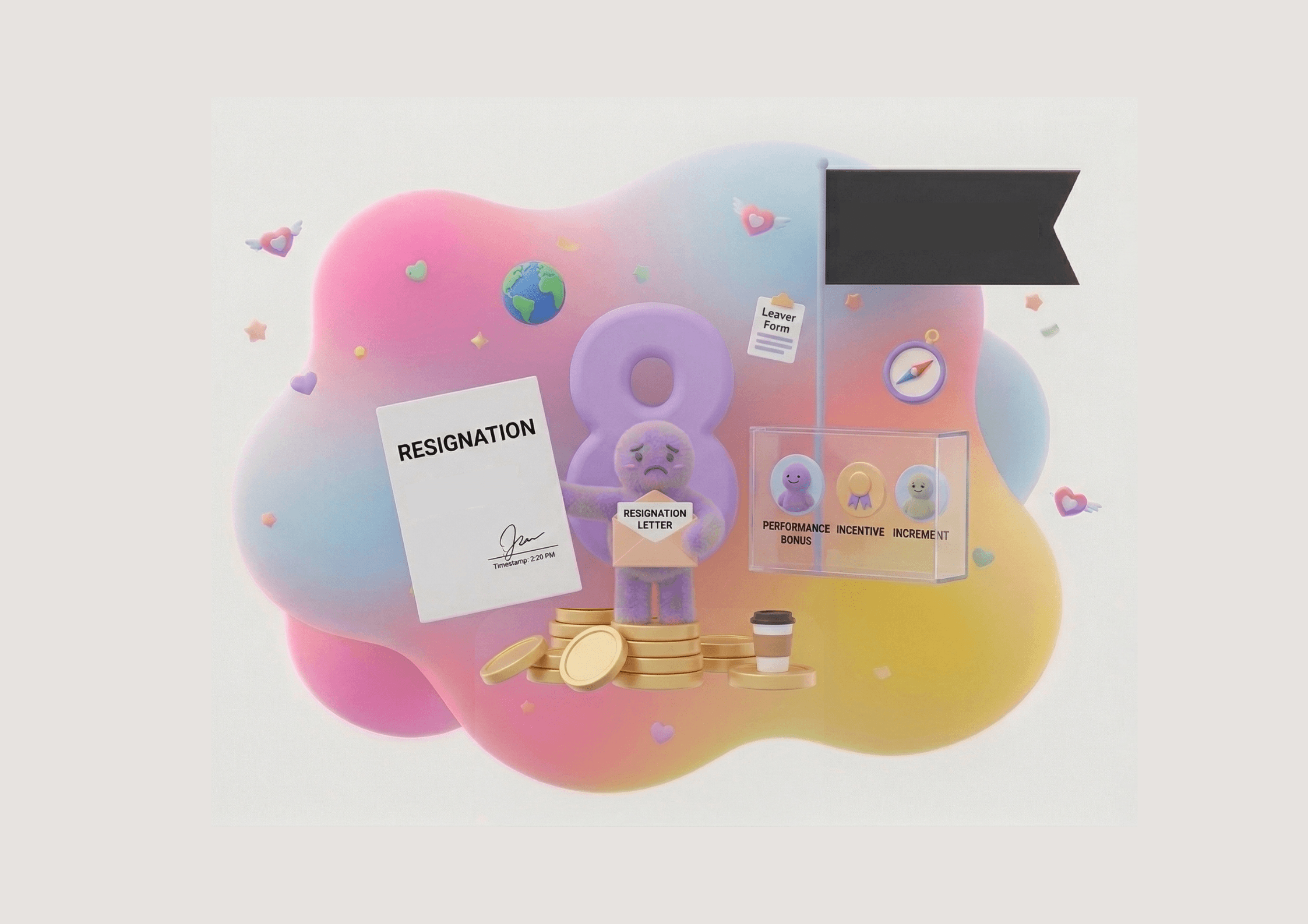 purple man holding on to a resignation letter