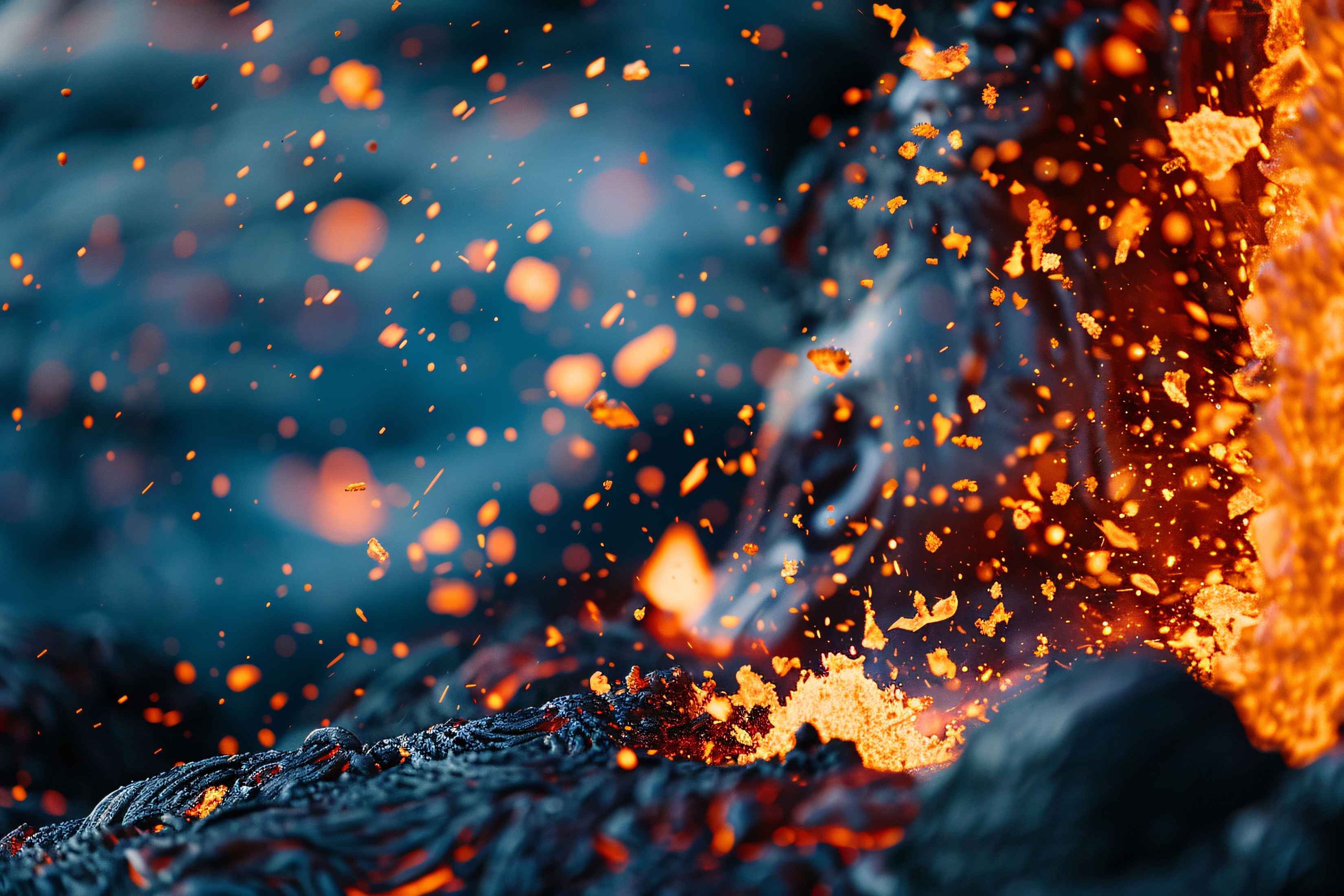 close up view volcano erupting