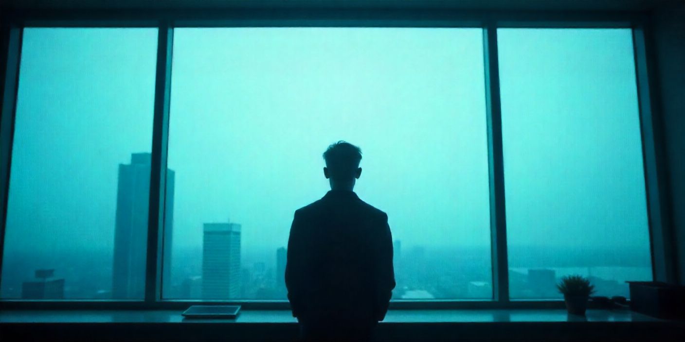 Silhouette of a man looking at the window