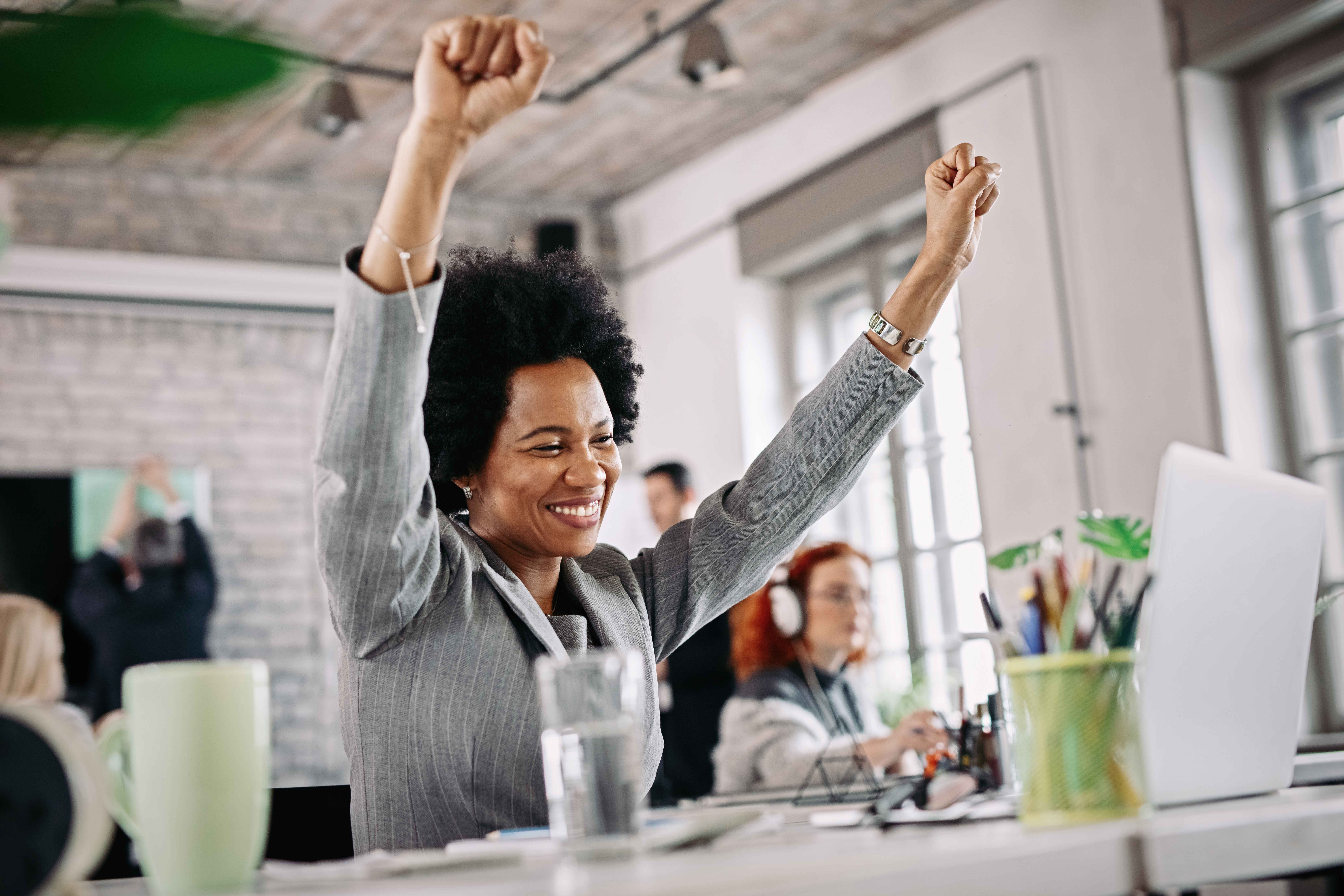 businesswoman cheering