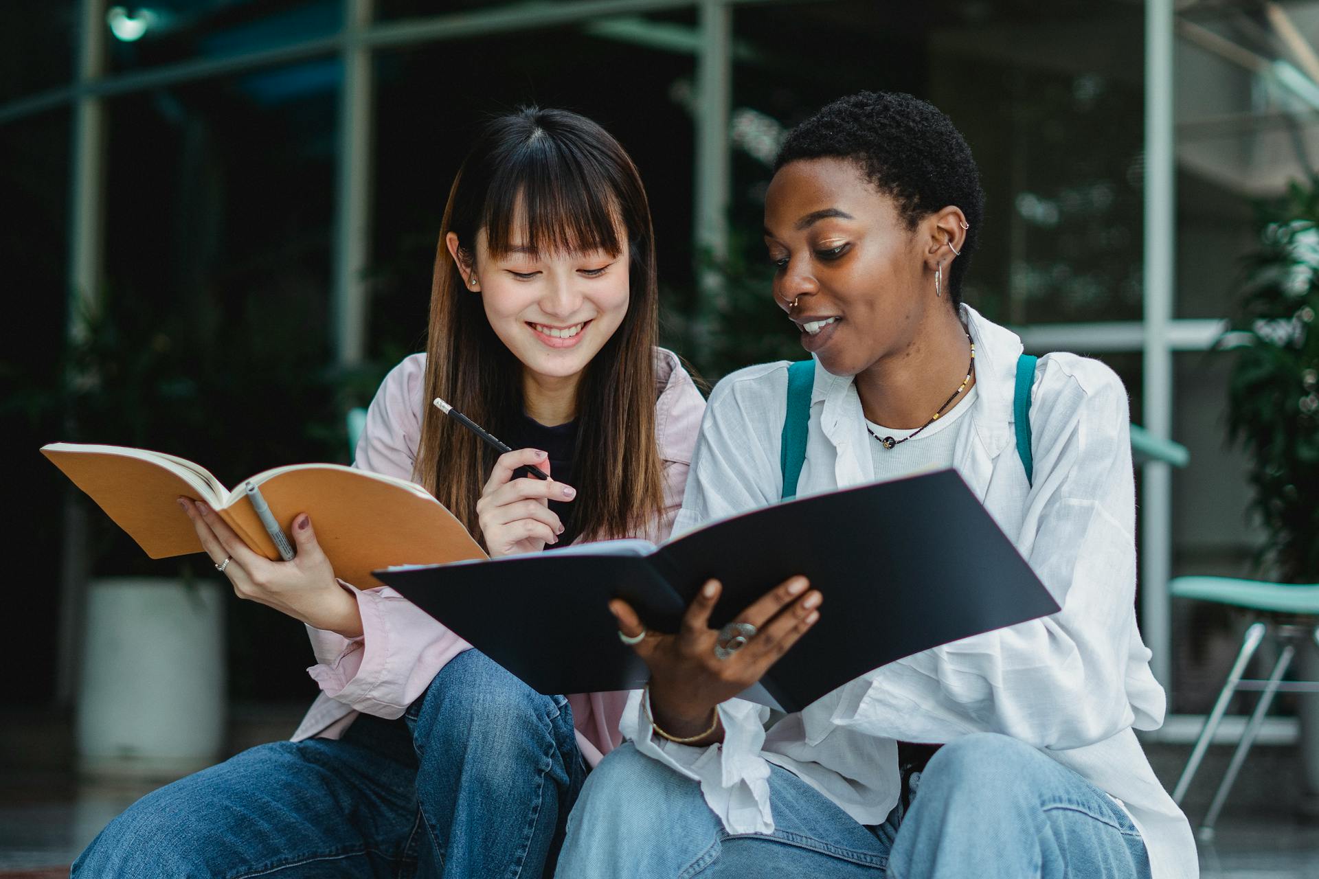students studying together outside