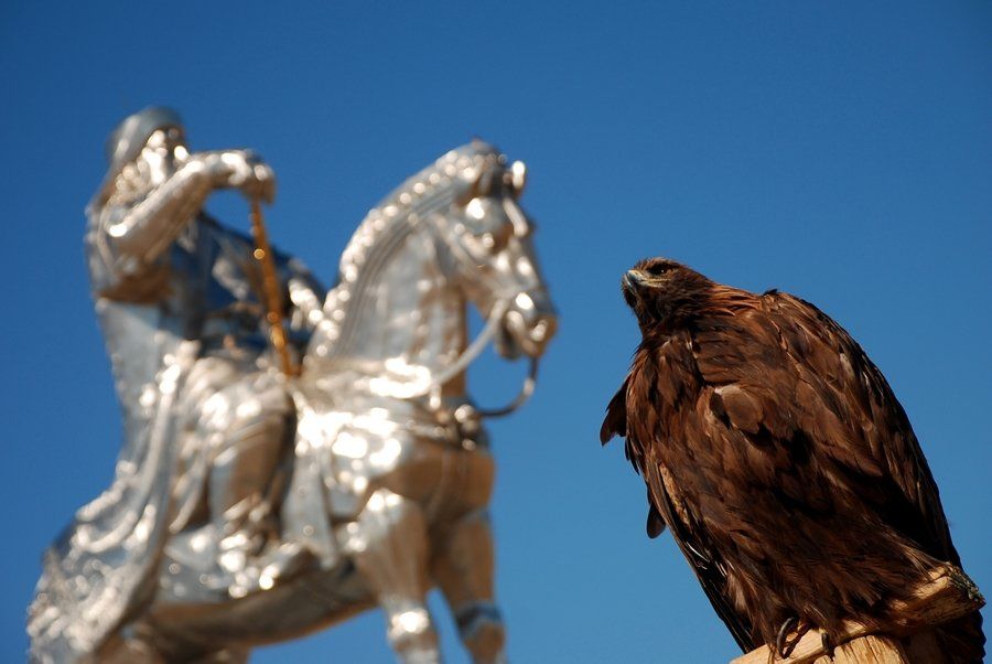 An eagle in the foreground (Genghis Khan)