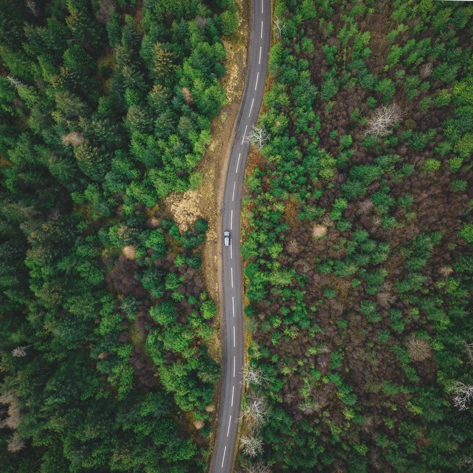 long road with car in the middle